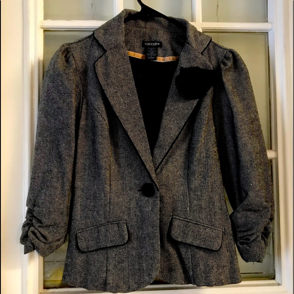 NWT Black Jacket with black detail flower